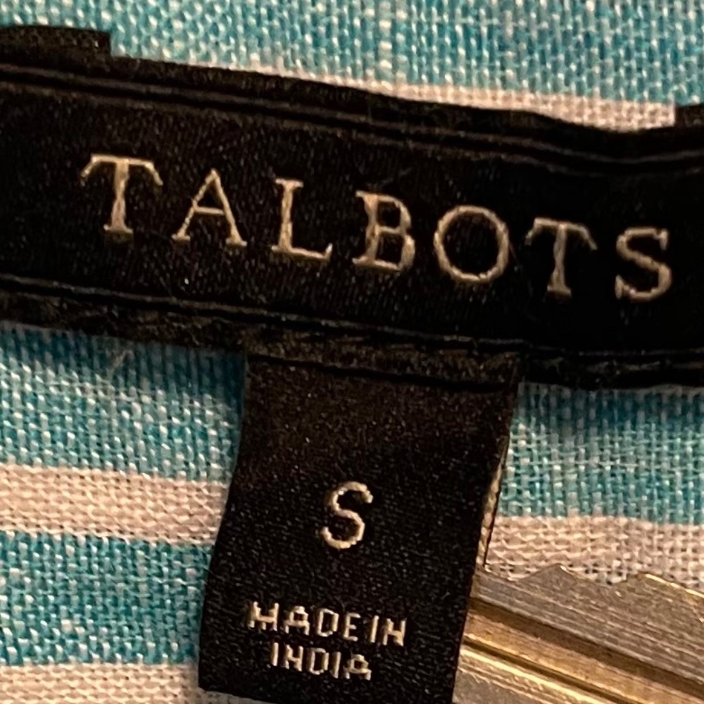 Talbots 100% Linen Striped Button Down Roll Tab S… - image 8